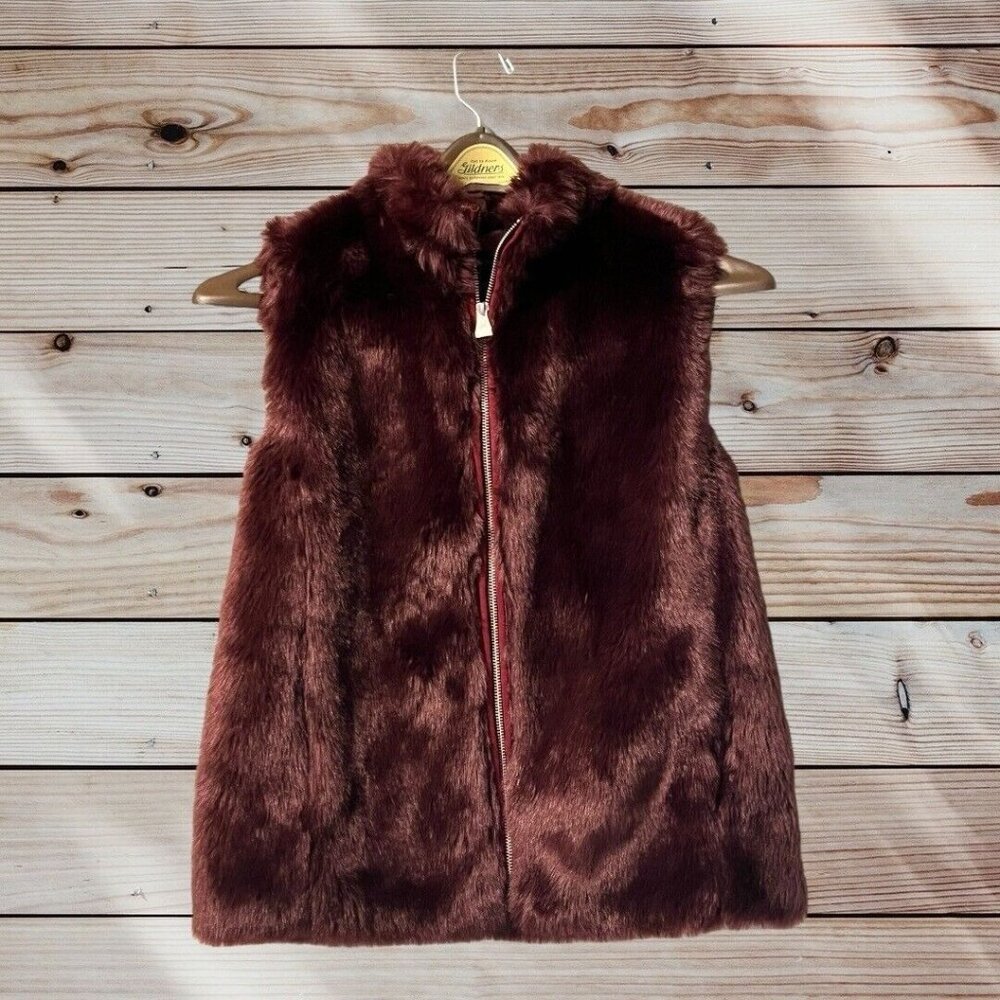 J.Crew Womens Zip Up Vest Size XS Burgundy Faux Fur‎ Casual Party Luxury